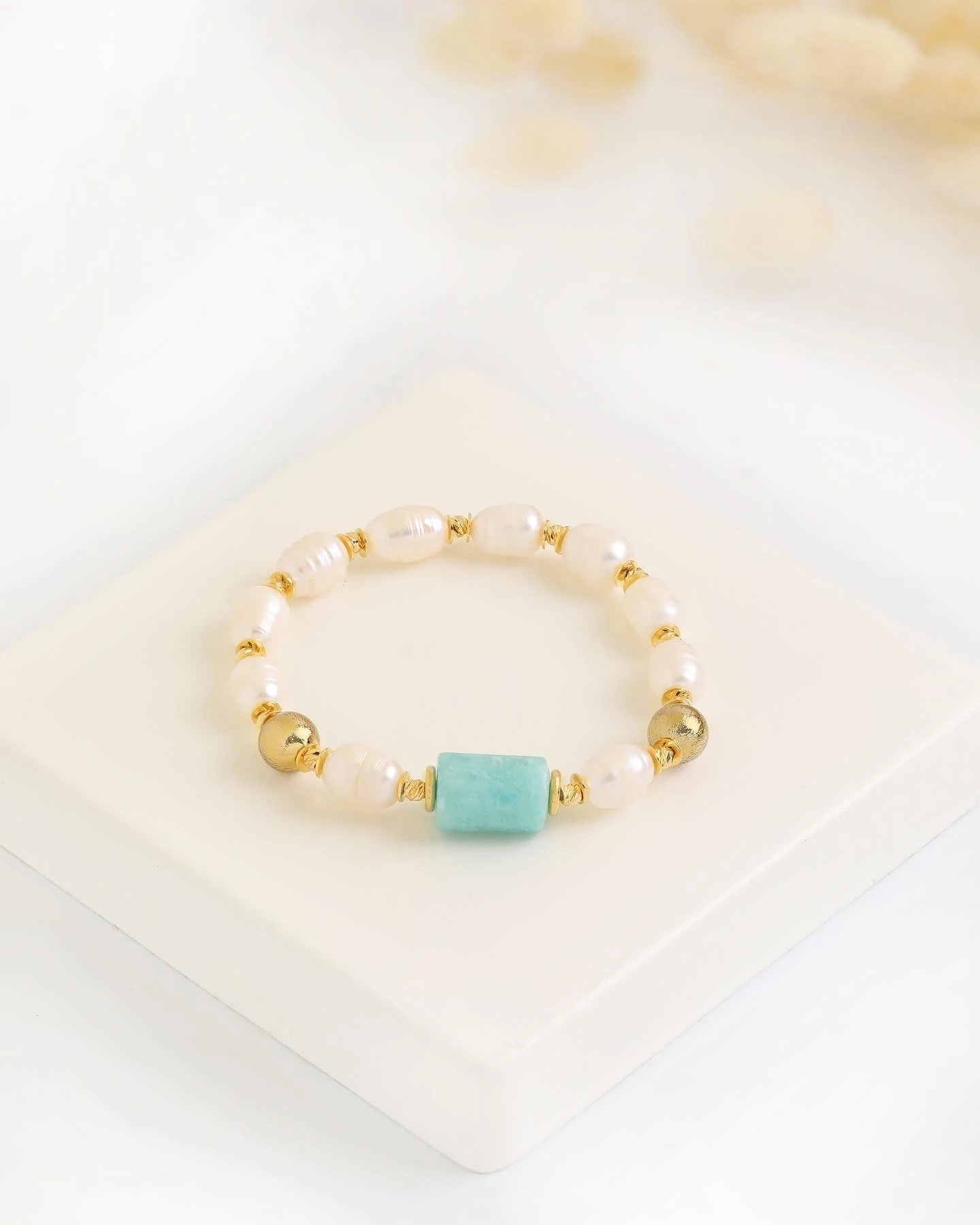 Amazonit Taşlı İnci Bileklik