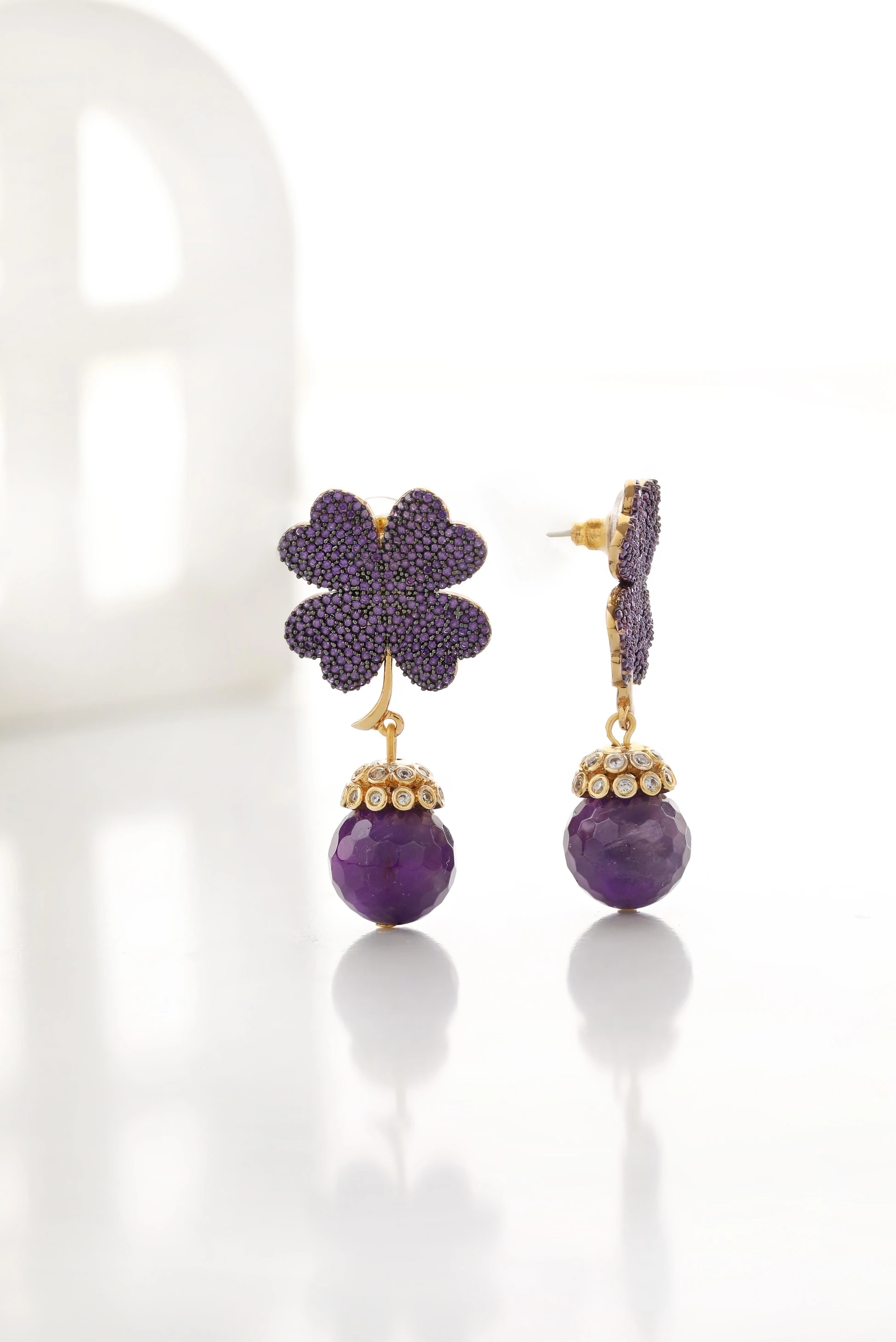 Ametist Taşı Yonca Küpe