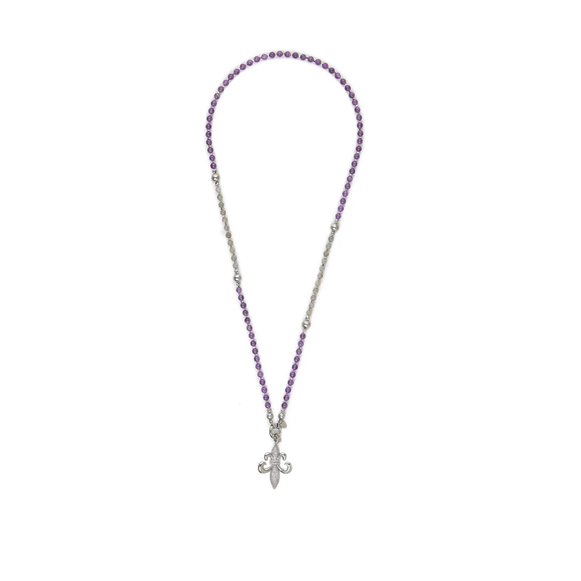 Ametist ve Labradorit Taşı Zambak Kolye