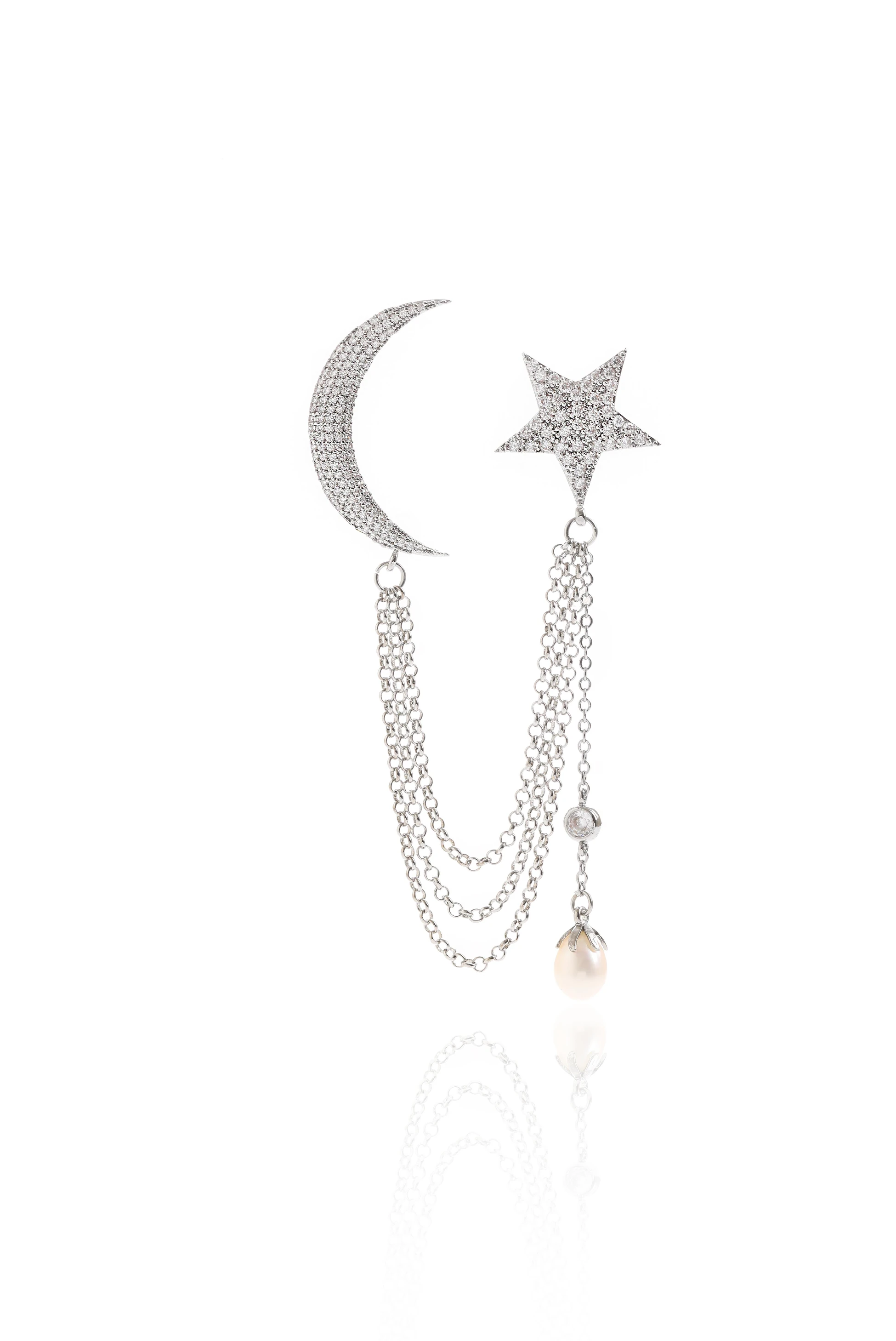 Ay Yıldız İncili Broş Gümüş Renk