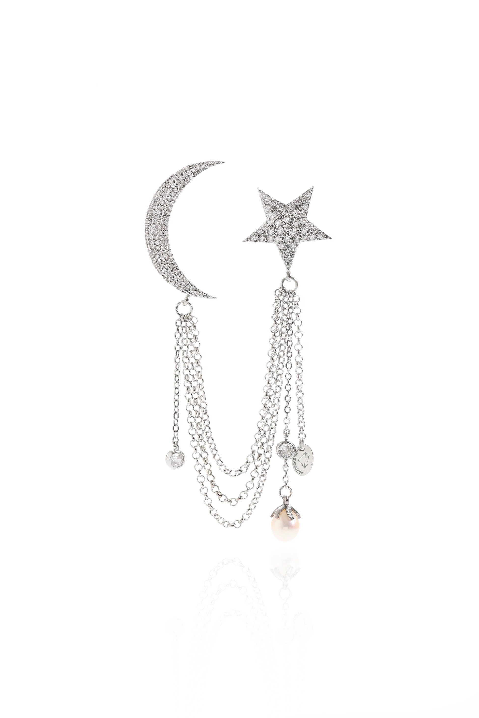 Ay Yıldız İncili Zincir Detaylı Broş