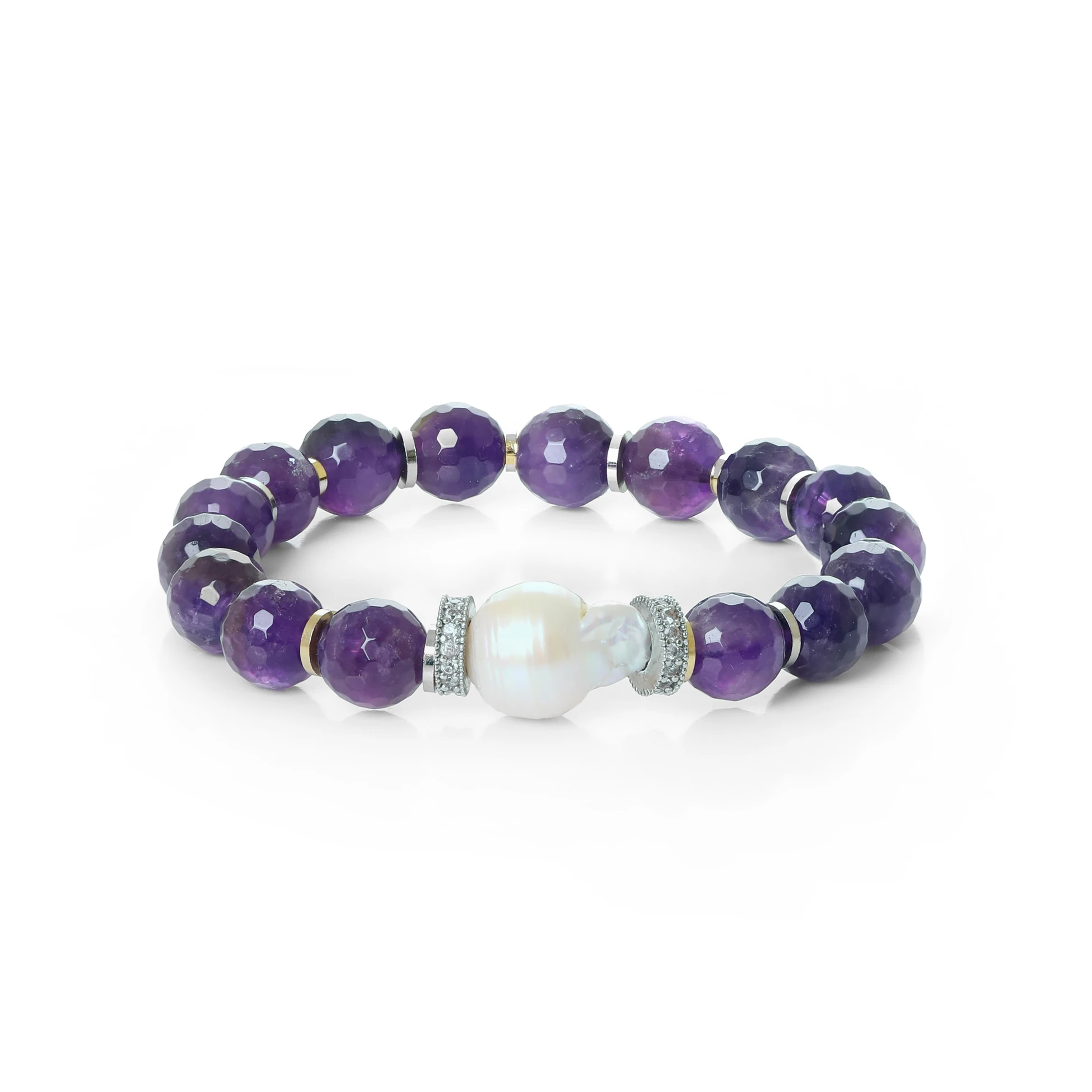 Barok İnci Detaylı Ametist Taşı Bileklik