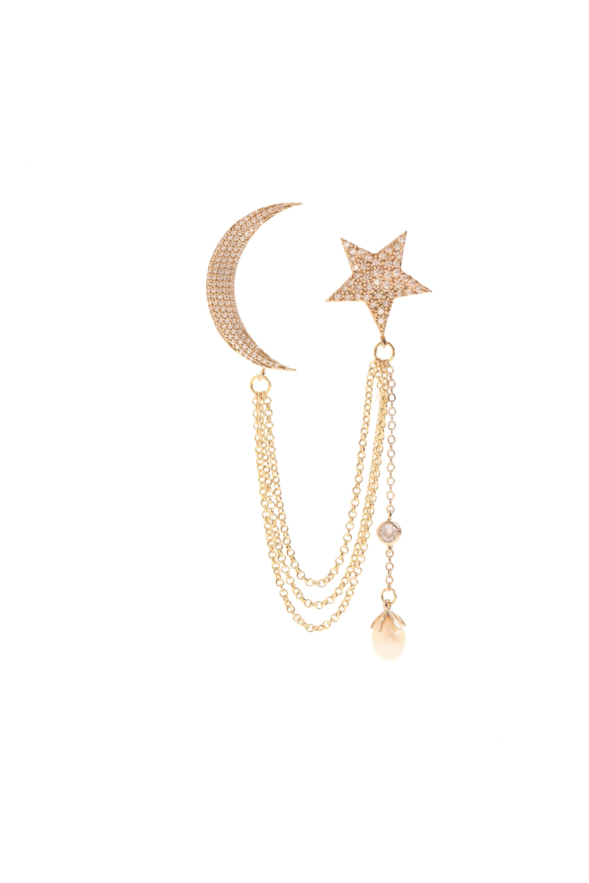 Gold Ay Yıldız İncili Broş