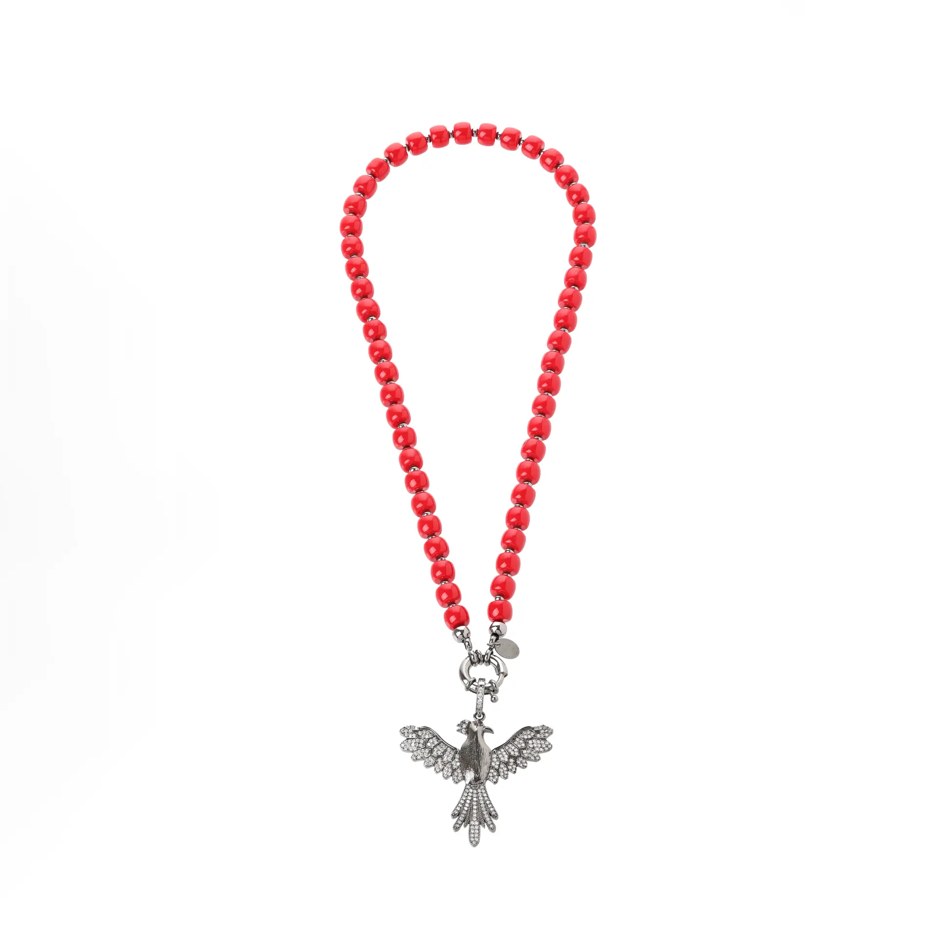 Kırmızı Rodyum Anka kuşu kolye