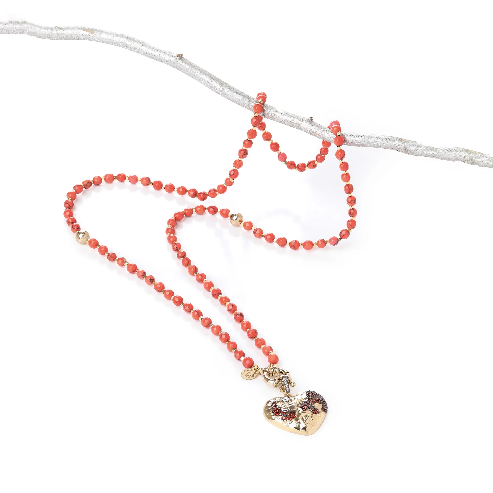 Mercan Rengi Kalp Uçlu Kolye