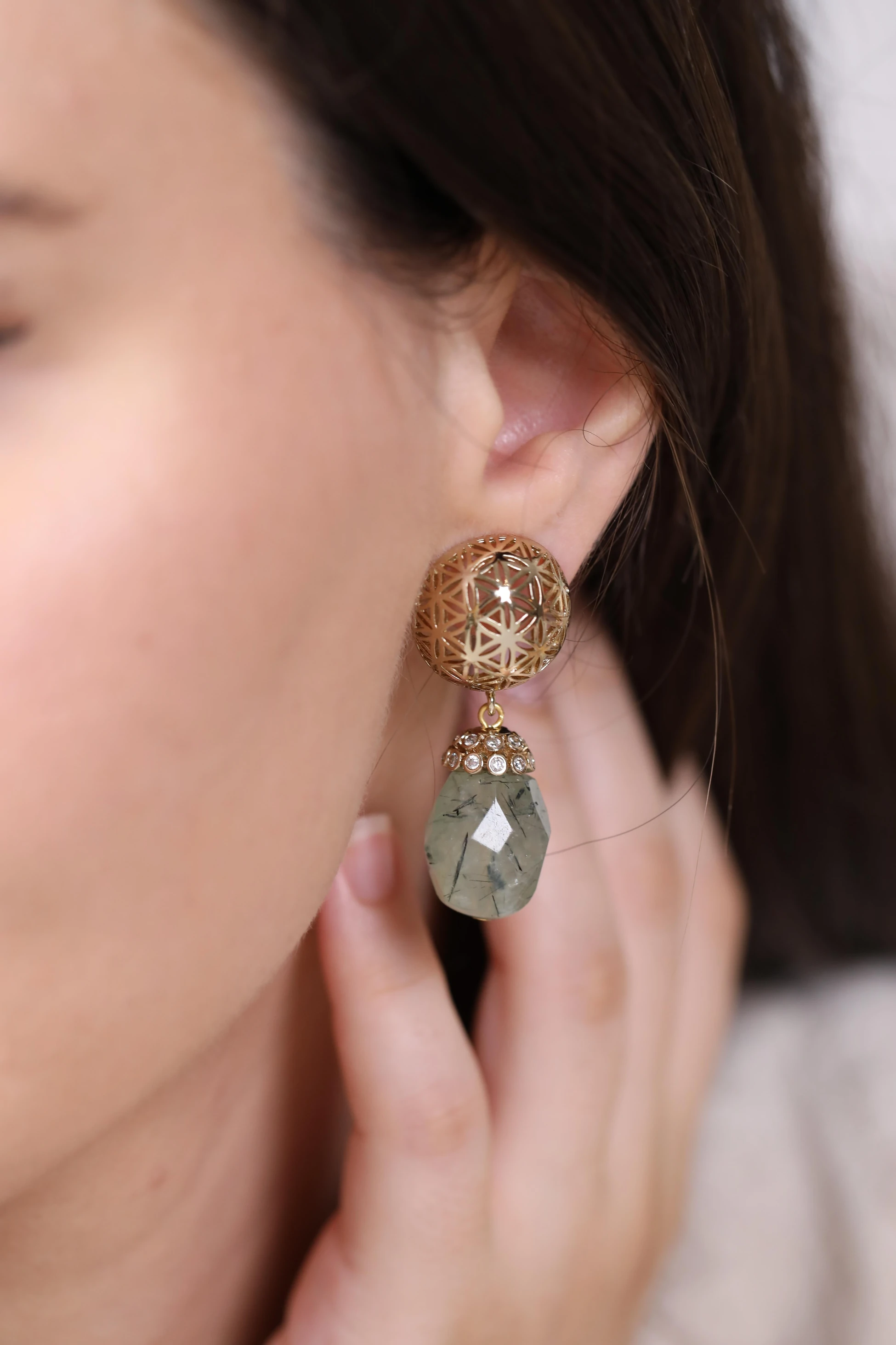 Prehnite Taşı Yaşam Çiçeği Küpe