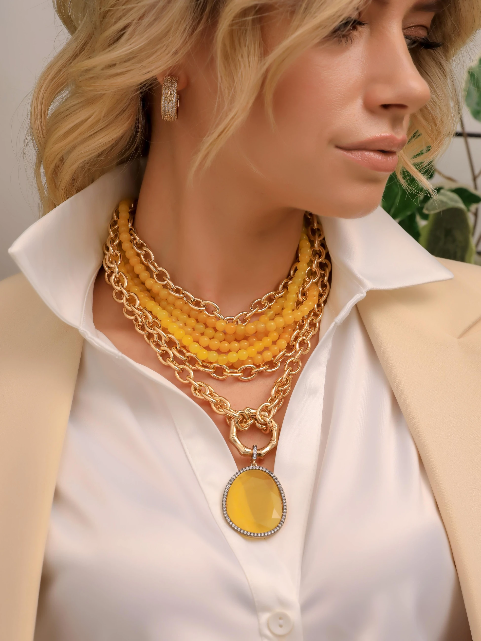 Sarı Akik Taşı Kolye