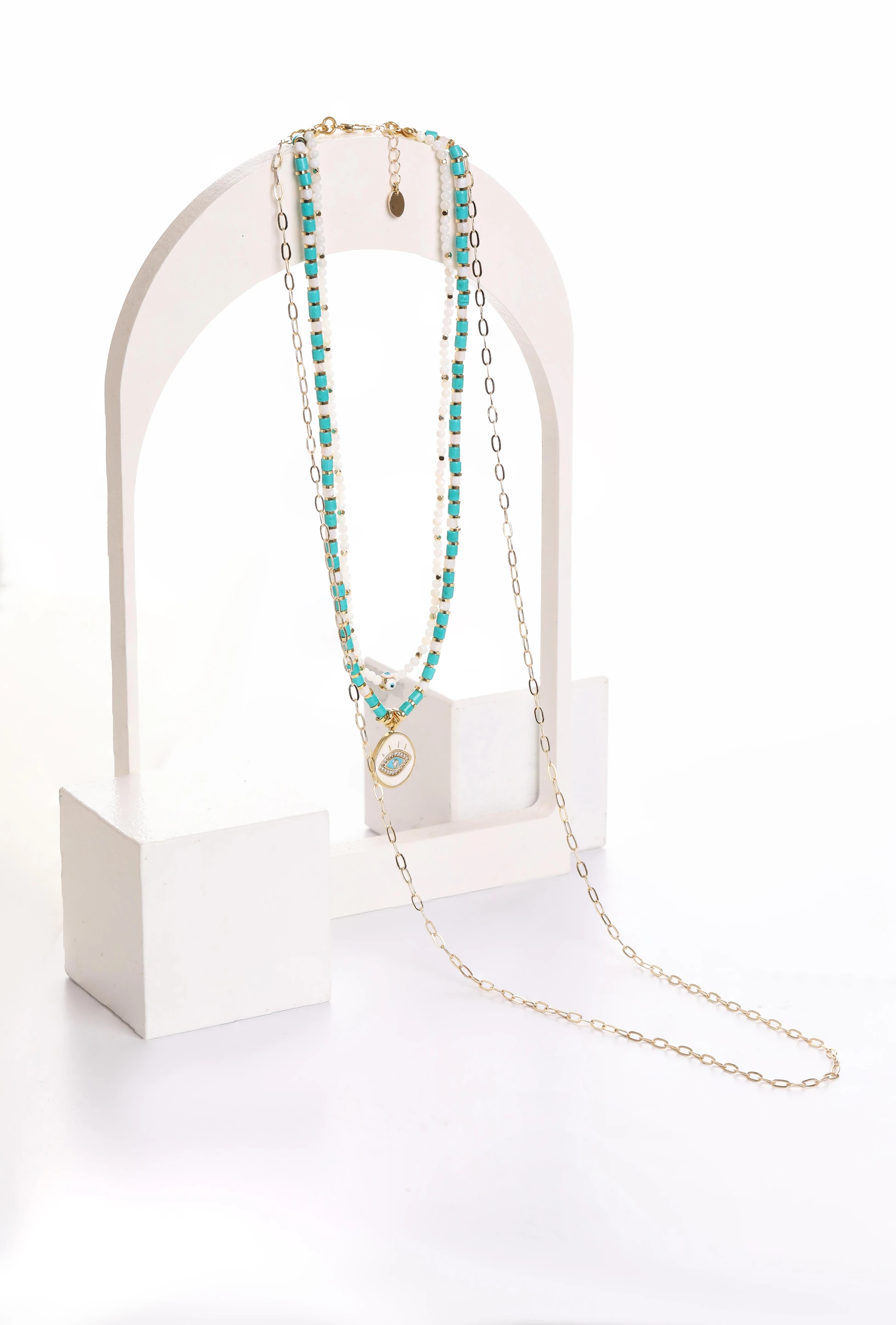 Turkuaz & Sedef Üçlü Kolye.