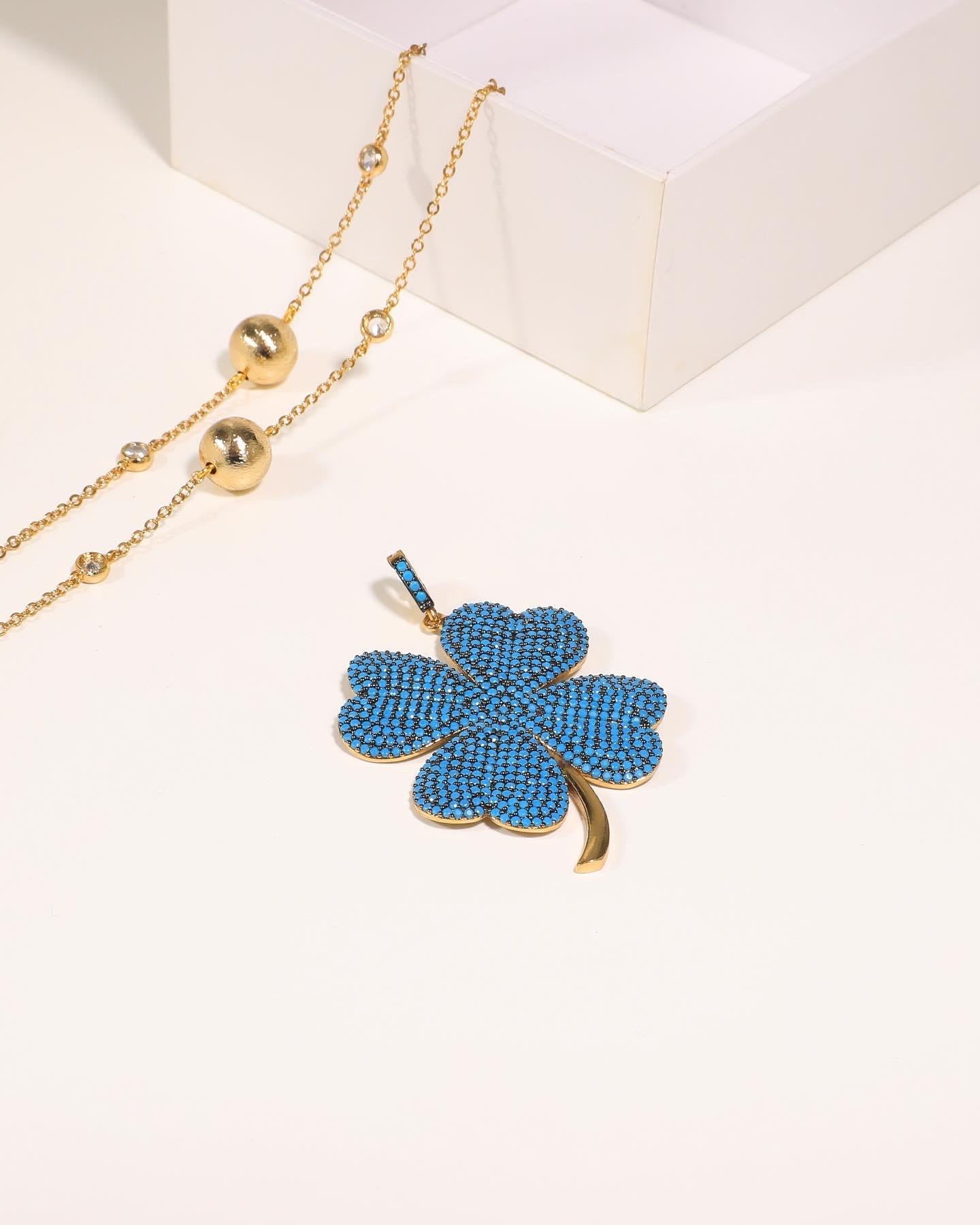 Turkuaz Yonca Kolye Ucu