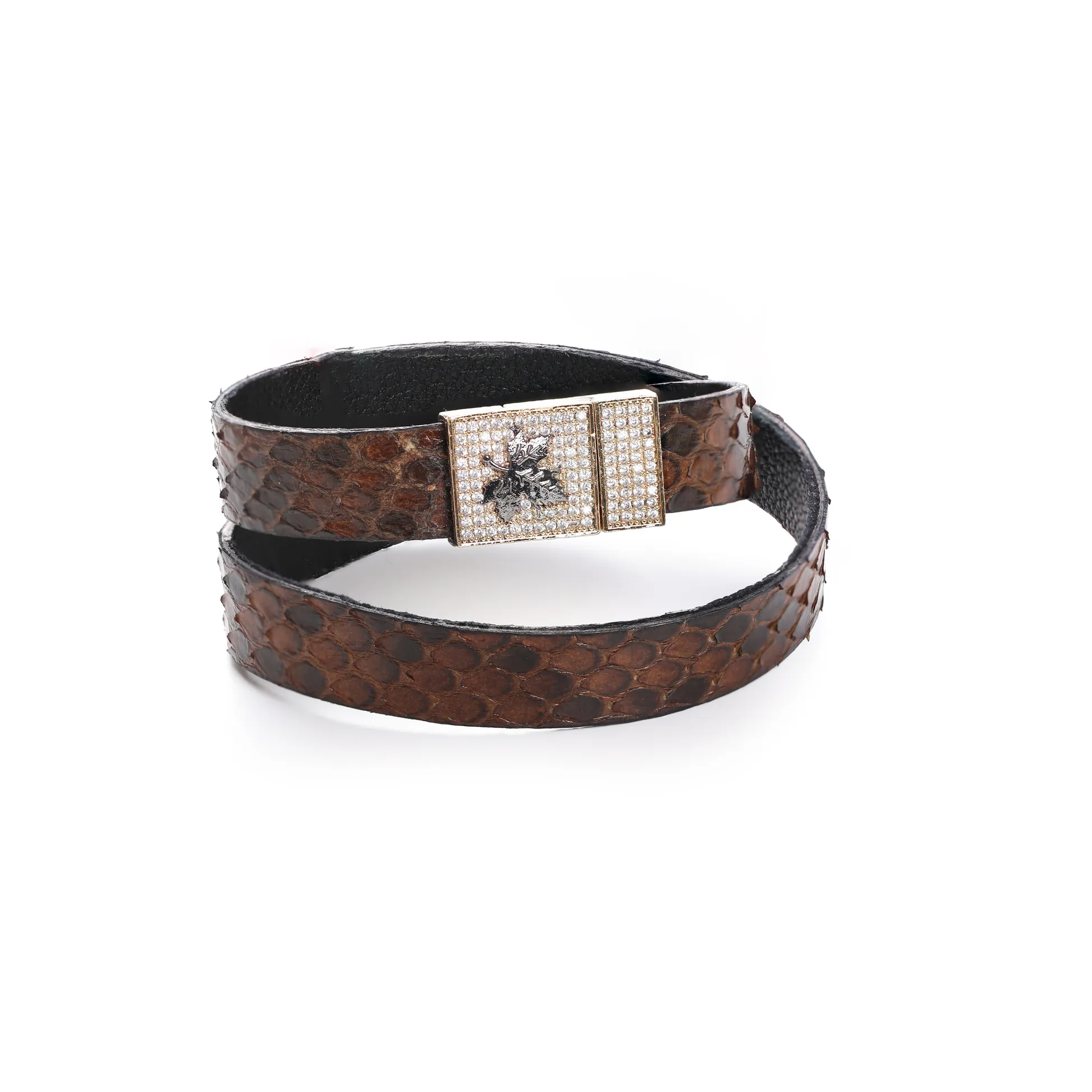 Yaprak Detaylı Deri Bileklik