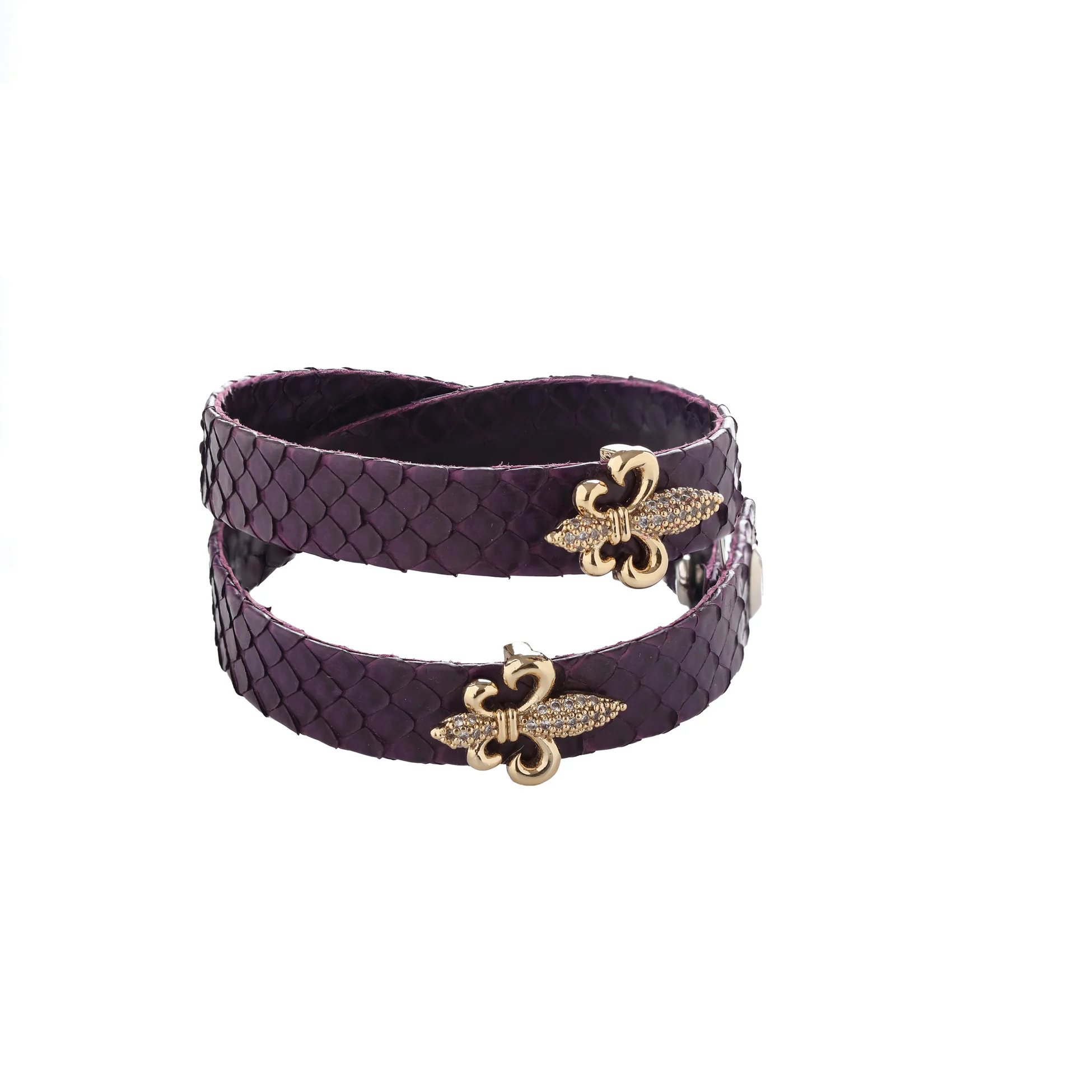 Zambaklı Mor Deri Bileklik