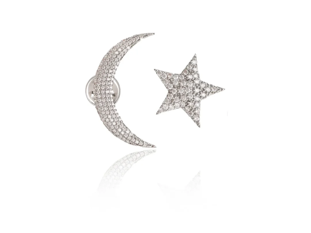 Ay Yıldız Broş Gümüş Renk