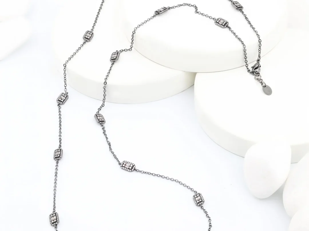 Baget Taşlı Tiffany Zincir Rodyum