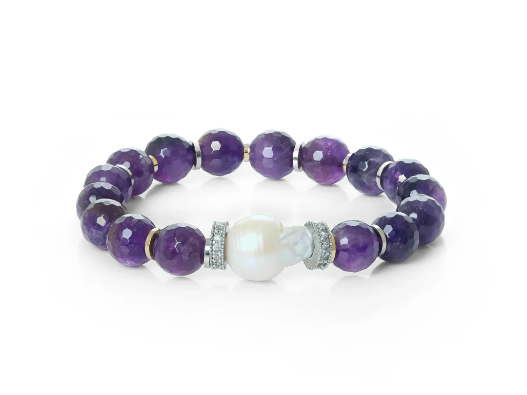 Barok İnci Detaylı Ametist Taşı Bileklik