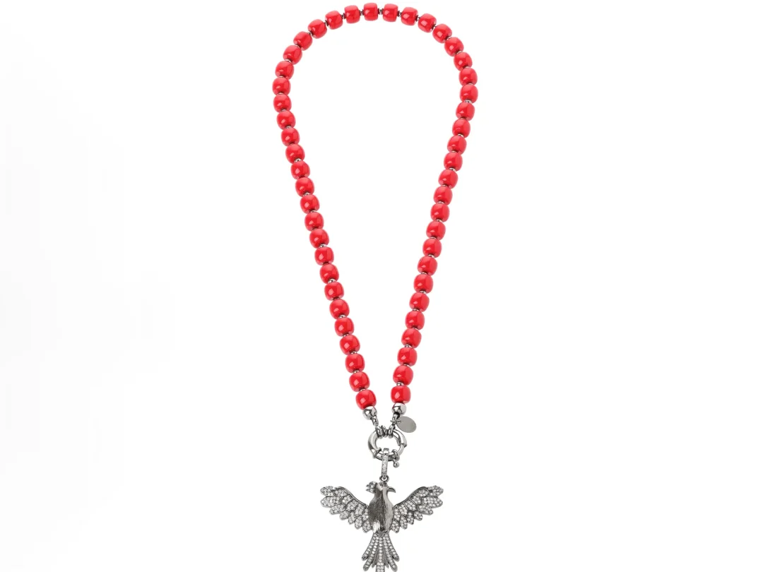 Kırmızı Rodyum Anka kuşu kolye