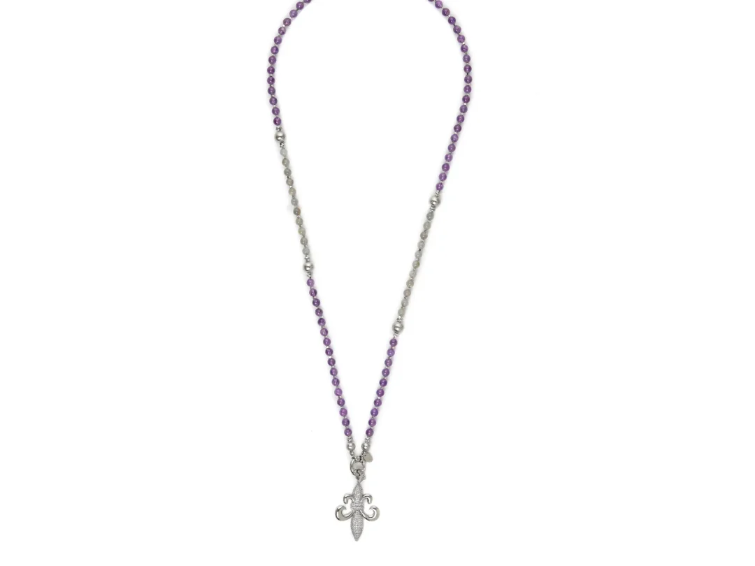 Ametist ve Labradorit Taşı Zambak Kolye